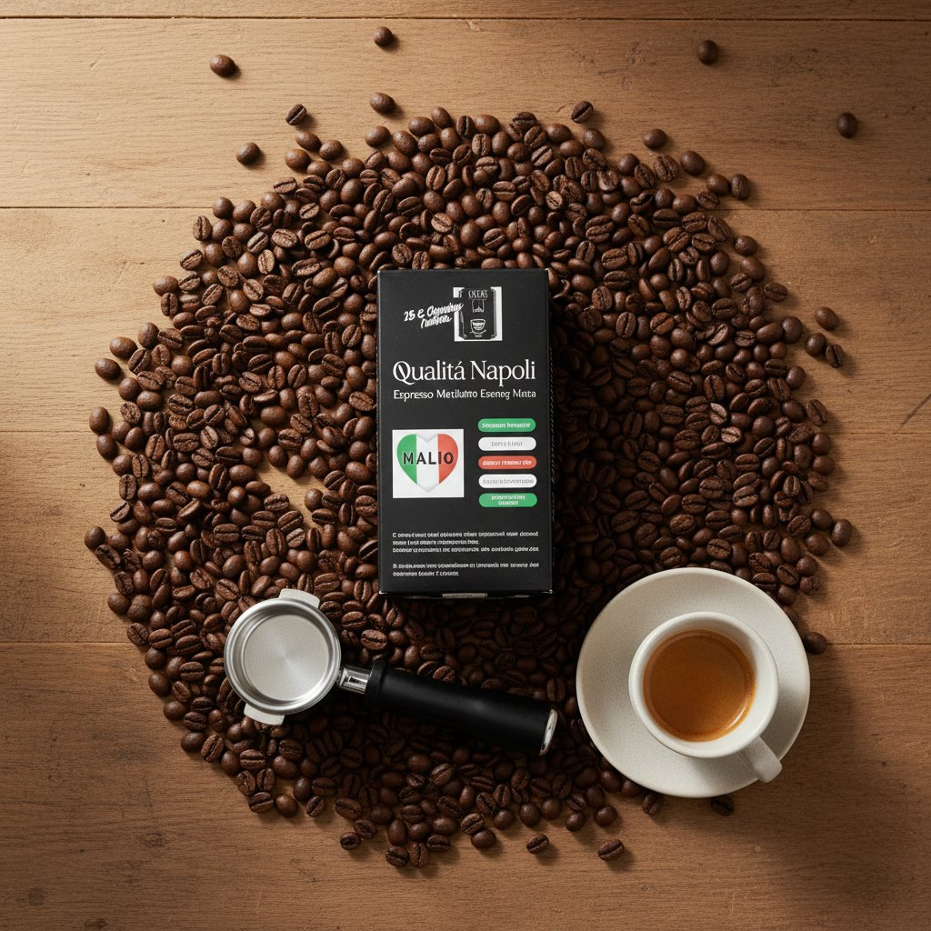 Qualità Napoli flat lay with coffee beans